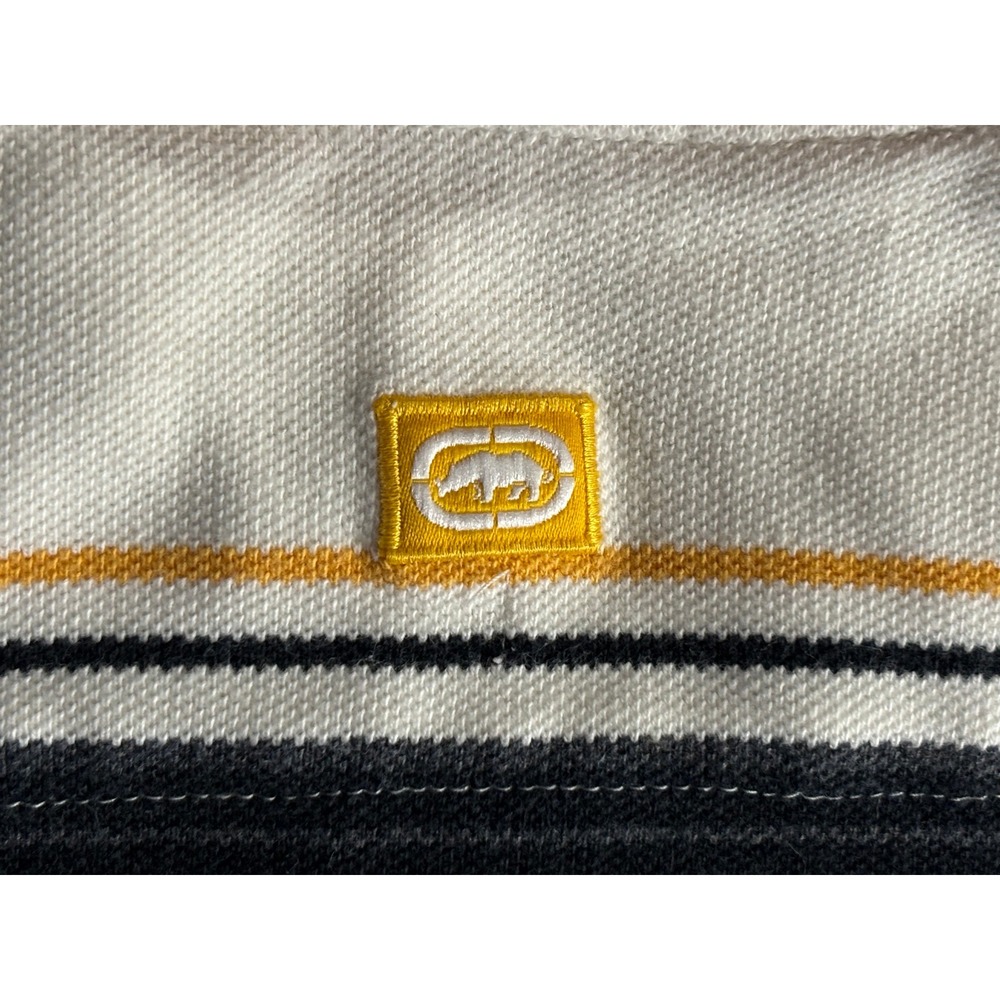 Ecko Unltd Mens 2XL Striped Polo Shirt White Black Orange Rhino Logo Streetwear - Picture 8 of 11